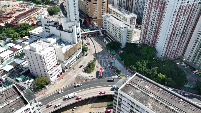 香港街道交通车流航拍城市道路马路车辆行驶