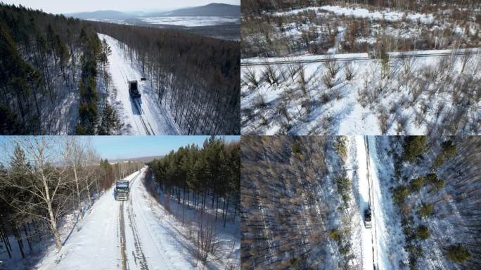 【4K】行驶在冬天雪地的新能源货车