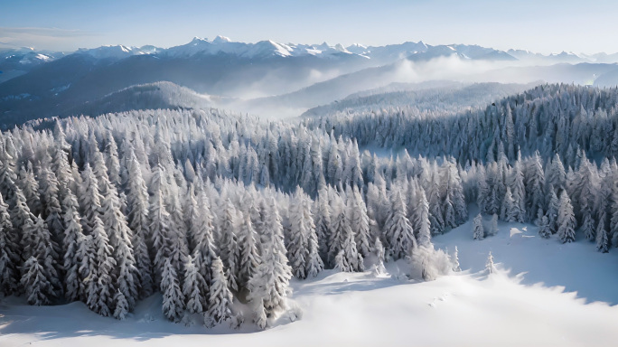 唯美雪原雪景雾松森林雪景 合集