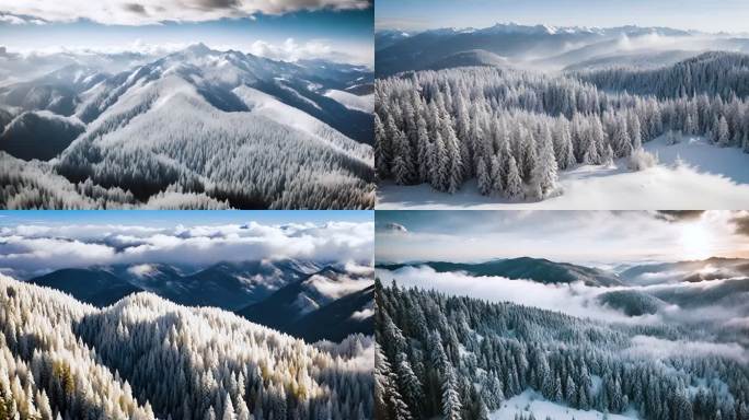 唯美雪原雪景雾松森林雪景 合集