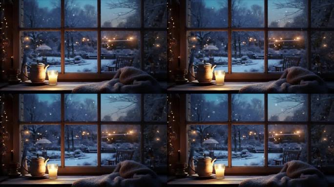冬日窗外雪景