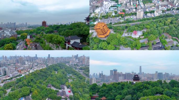 武汉首义公园黄鹤楼航拍地标建筑城市风景风