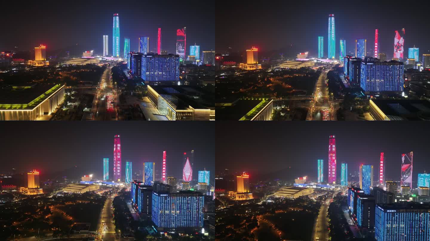 广东省东莞市民盈国贸中心夜景航拍