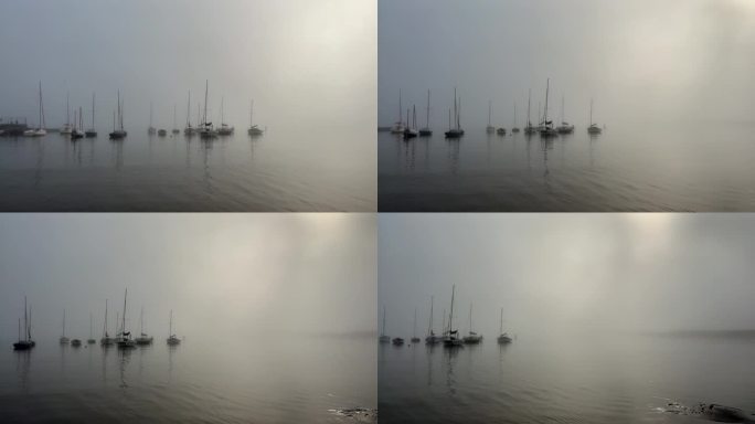 海岸上雾蒙蒙的清晨