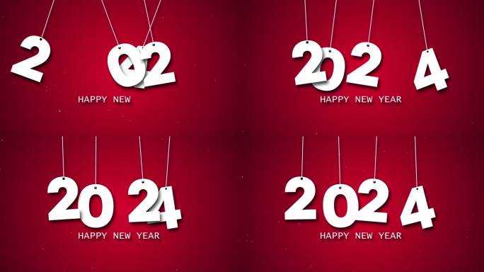 新年快乐2024落在字符串概念与红色背景的copyspace