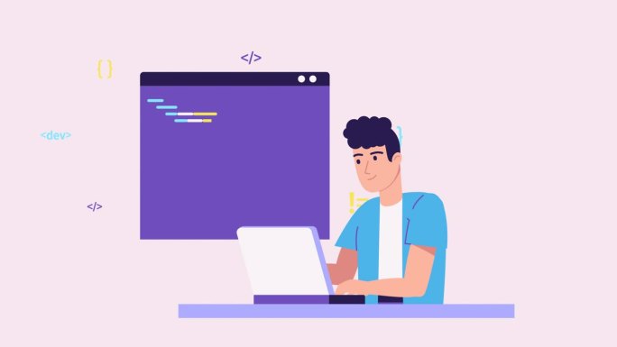 从事代码、编码、测试、调试、分析工作的程序员。Web开发年轻人使用编程语言。自由IT工作者4k动画角