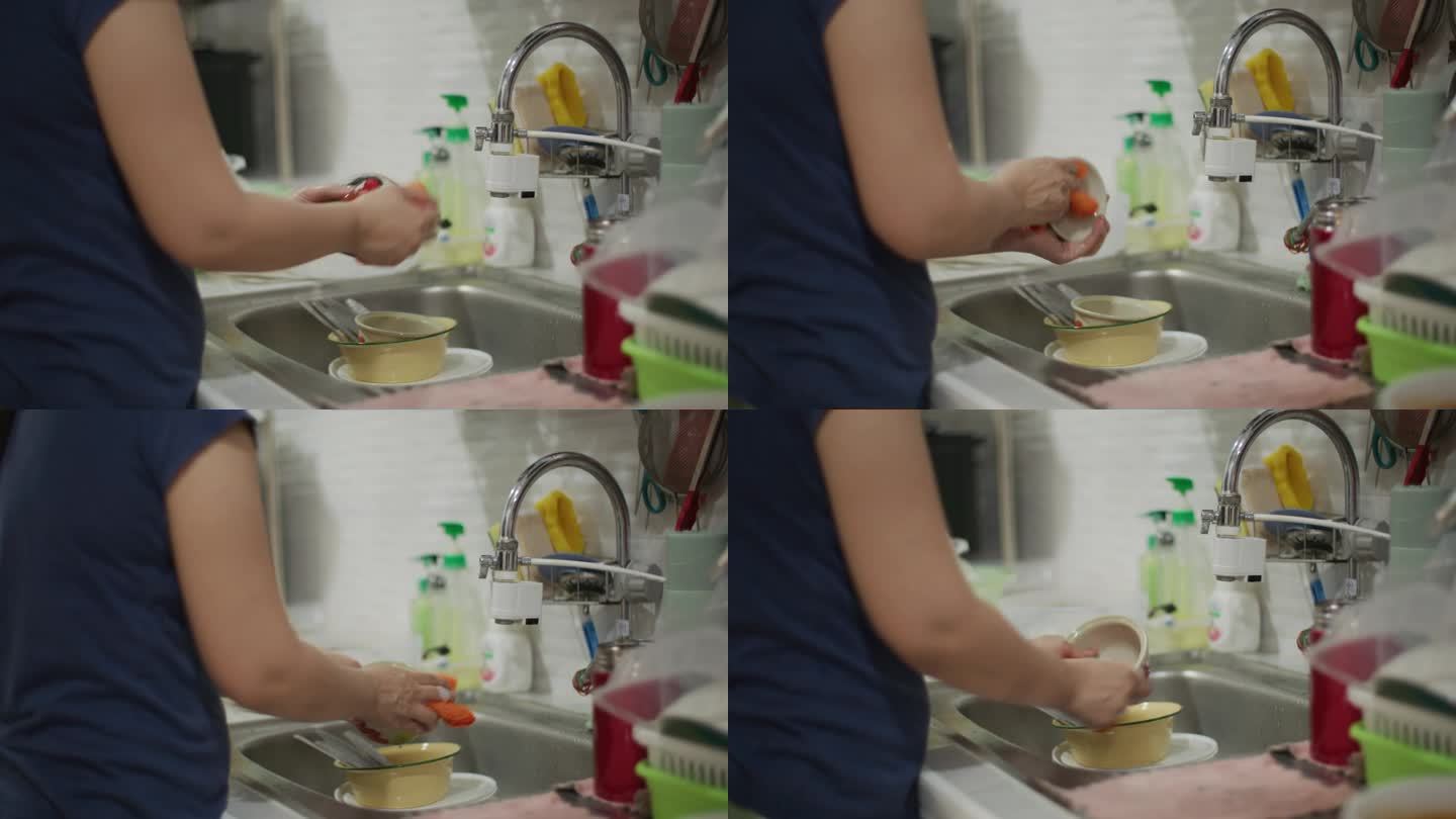 手女人用手洗碗洁净厨房替身