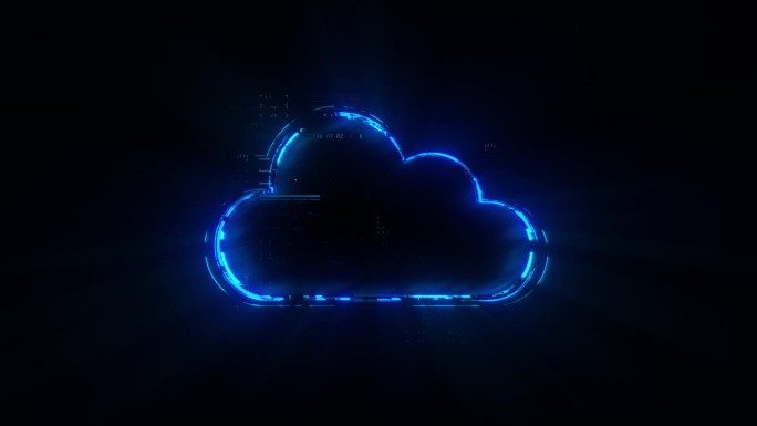 黑色背景的数字云全息图。生产力的发展。未来的云图标在世界的技术进步和创新。云计算背景。CGI 3D渲