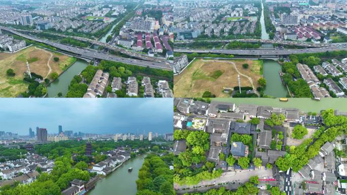 江苏苏州市姑苏区寒山寺风景风光航拍江南水