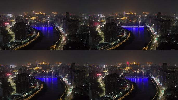 福建省揭阳市揭阳大桥夜景航拍