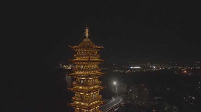 乌镇夜景航拍大景