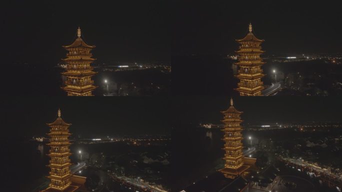 乌镇夜景航拍大景