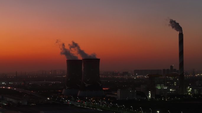 发电厂能源电力日落晚霞夜景航拍