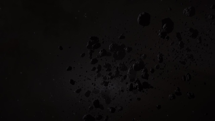 在黑暗的外层空间通过小行星场与宇宙云滚跟踪拍摄
