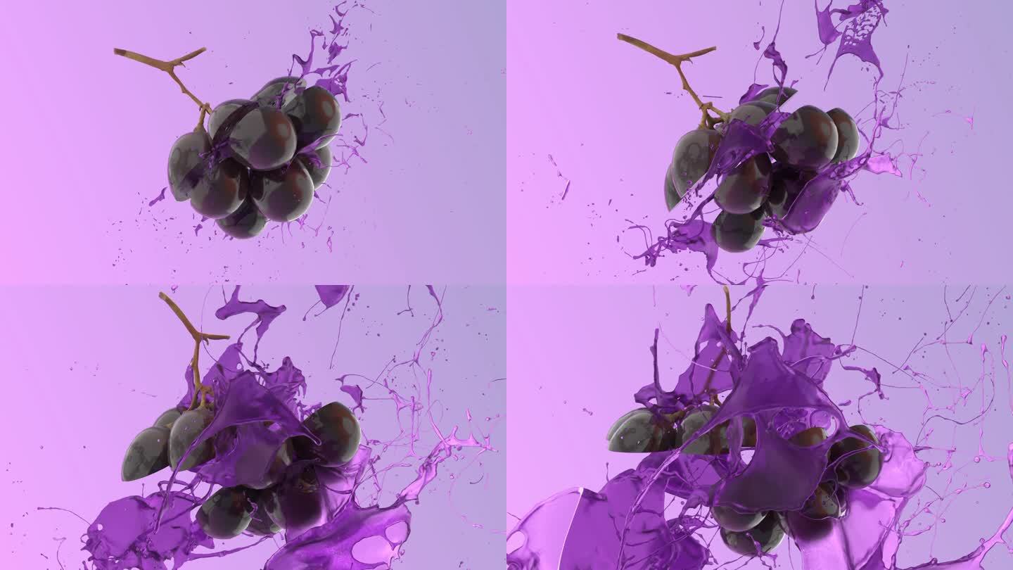 空中葡萄分裂和果汁飞溅的动画