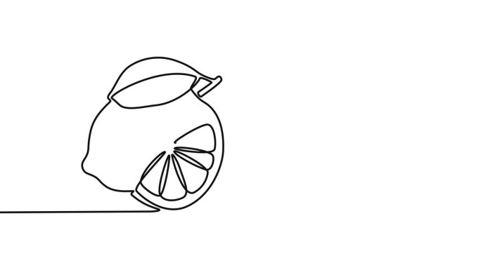 柠檬水果动画视频与切割柠檬水果在连续的线条艺术绘画风格。
