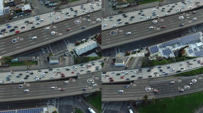 高速公路交通监控系统。速度和身份控制系统。模糊，伪造司机和汽车信息显示。未来的交通工具。人工智能。自