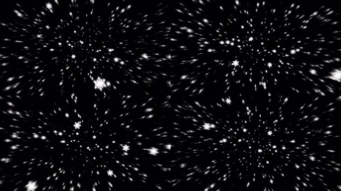 美丽的循环下降移动白色星片颗粒径向模糊动画黑色抽象背景。隔离与alpha通道Quicktime Pr