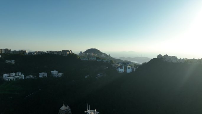 香港太平山航拍山顶公园凌霄阁山峰风光风景