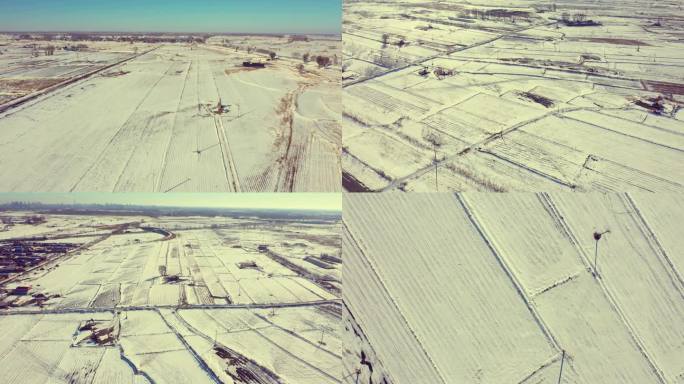 东北冬天农村田地大雪覆盖空镜