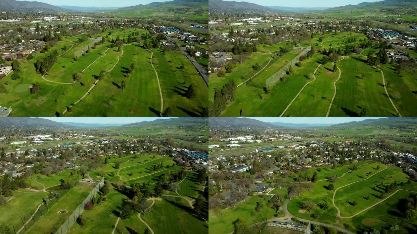 2023年春，美国俄勒冈州阿什兰。橡树丘高尔夫球场-整个高尔夫球场从东向西移动。