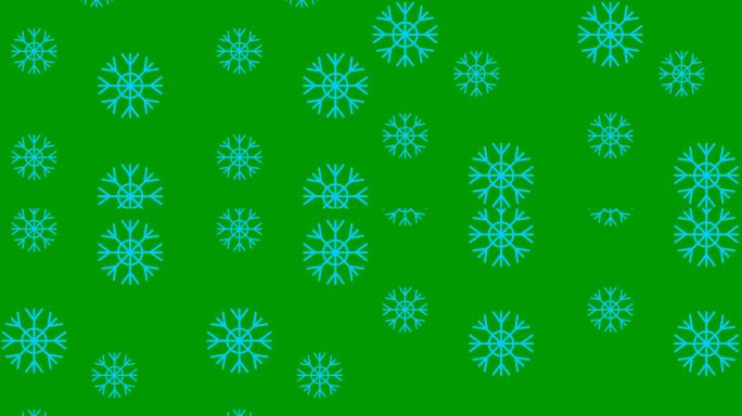 动画圣诞蓝雪背景。雪花与雪花隔离在绿色背景。毛圈的视频。