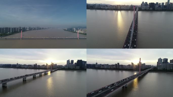 航拍杭州钱江三桥 西兴大桥