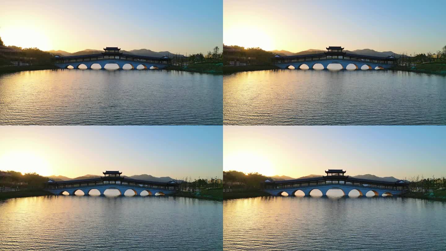 夕阳廊桥  古风唯美意境