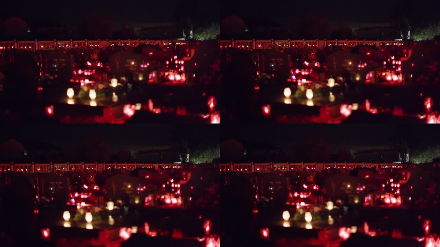 墓地的广角与照亮蜡烛提供在死亡之日