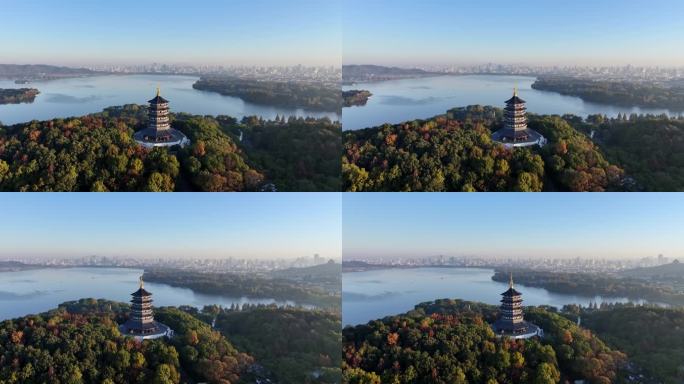 航拍杭州西湖雷峰塔秋日美景