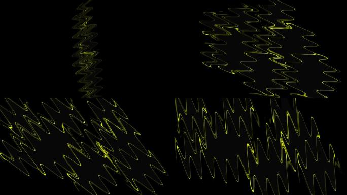 在黑色背景上运动的黄色波浪的图形画，现代艺术，有音乐的舞台背景