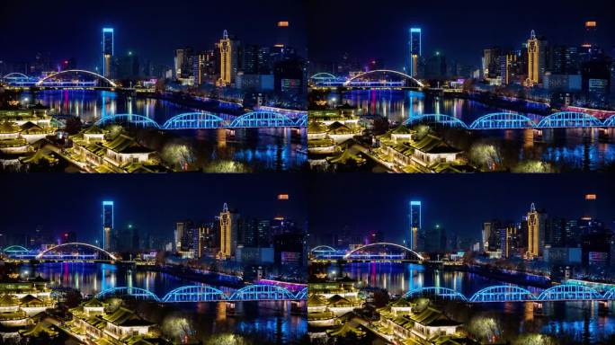 中山桥黄河唯美夜景灯光延时摄影