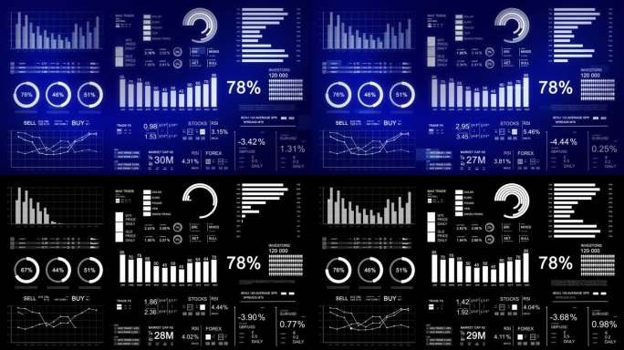 财务模板与通用的数据和图表。动画显示饼状图，条形图和线形图。证券交易所信息。经济背景与阿尔法哑光。