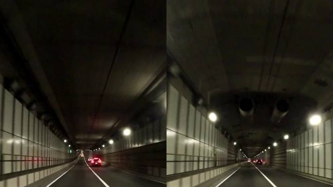 午夜开车穿过隧道车窗外驾驶开车第一视角