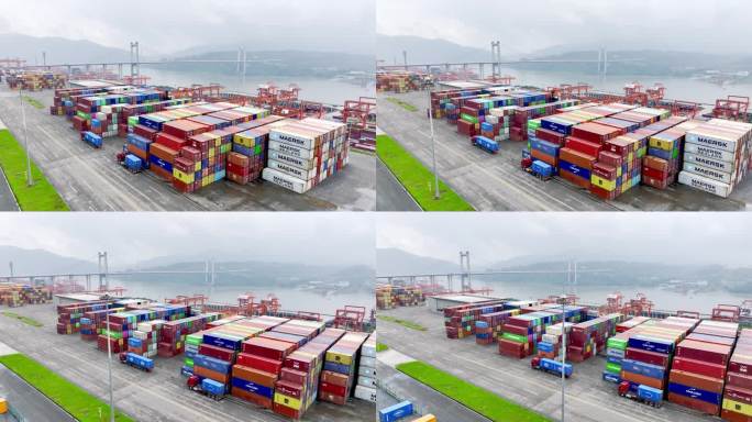 一带一路航拍重庆果园港长江港口集装箱码头