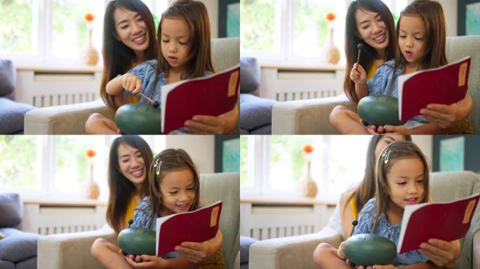 日本母亲教女儿如何打舌鼓