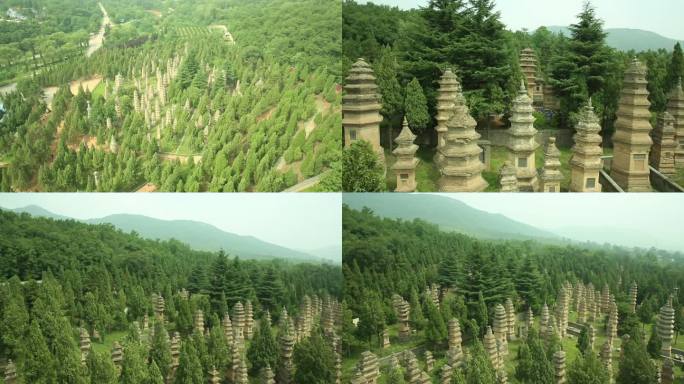 多角度航拍河南嵩山少林寺塔林空境