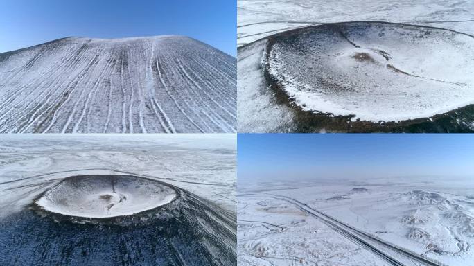 4K实拍-航拍火山雪景火山群雪后下雪雪中