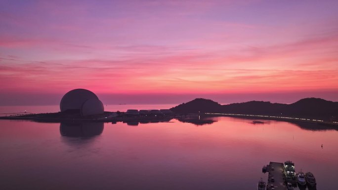 大湾区珠海航拍日月贝朝霞4k