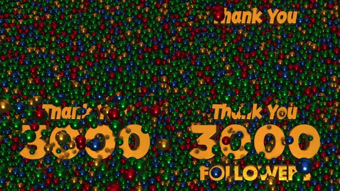感谢3000名追随者3d文本揭示推动金绿蓝红金属球坑球背景3d渲染