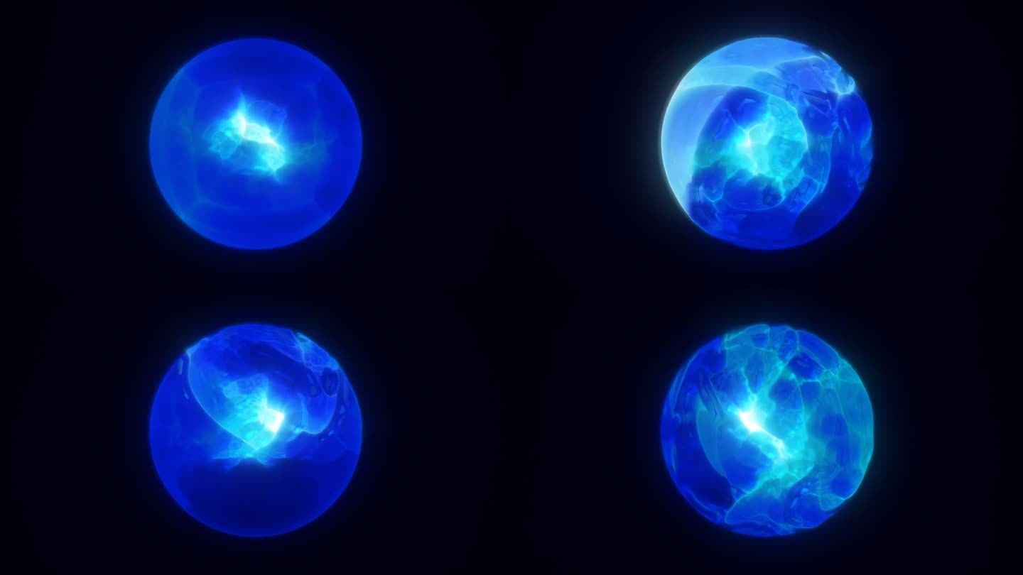 能量抽象的蓝色球体迅速闪烁发光的液体等离子体，电魔法圆能量球与爆发的能量背景