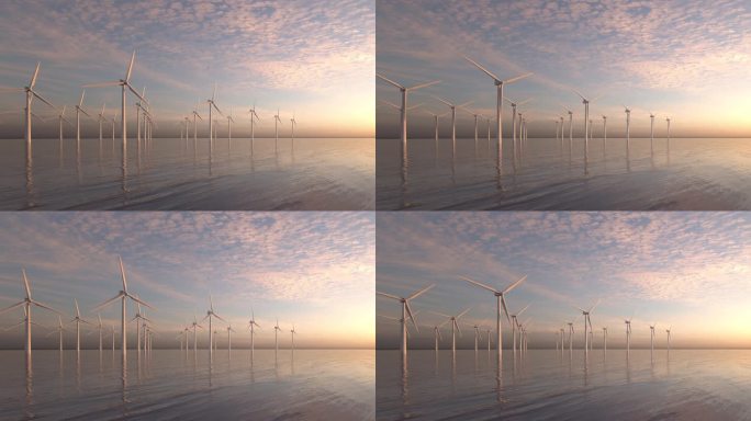 旋转风力发电机作为可再生替代绿色能源风车- 3D动画4k无缝循环