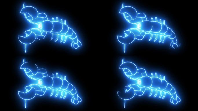 动画视频的龙虾图标与发光的霓虹灯效果