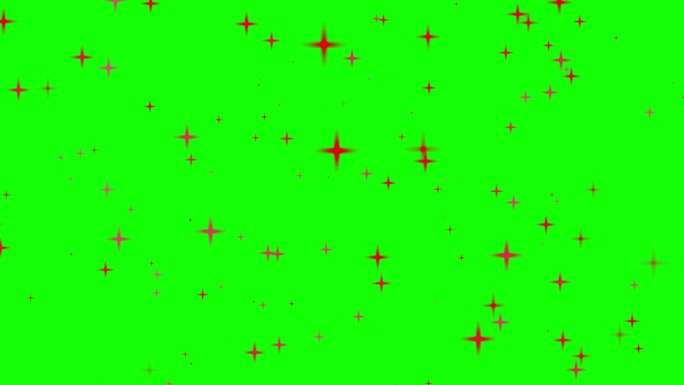 运动图形的闪烁闪烁的红星在绿色的背景下闪闪发光