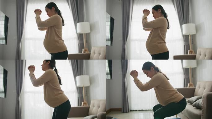 孕妇在家锻炼居家瑜伽外国人健身运动