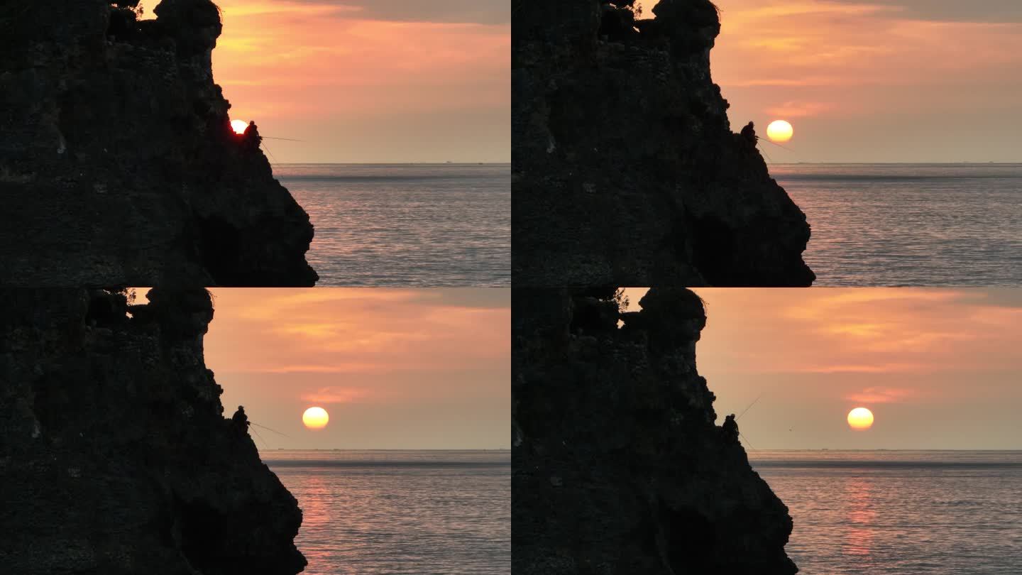 印尼巴厘岛悬崖日落自然风光航拍