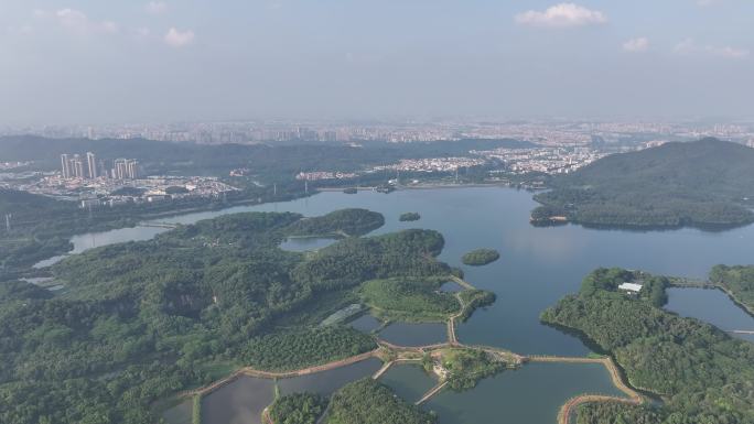 广东省东莞市同沙生态公园同沙水库航拍