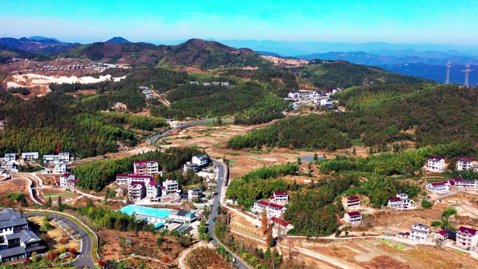 浙江天台山风景名胜区，石梁镇航拍