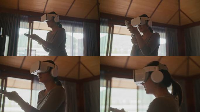 在家玩VR视频游戏很有趣