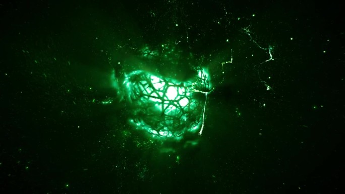 旋转抽象能量绿色发光粒子核环背景